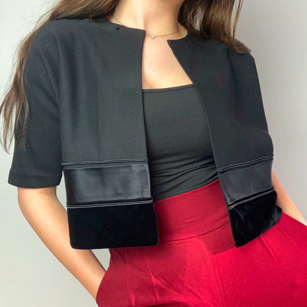 Vintage Black Silk & Wool Cropped Cardigan Top